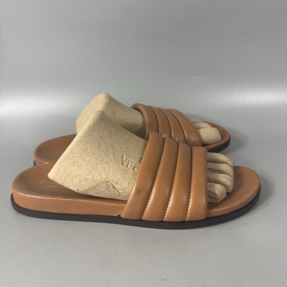 Garnet Hill Made In Italy Daria Modern Slides in Brown Leather, Size 7 1/2 - Picture 2 of 15